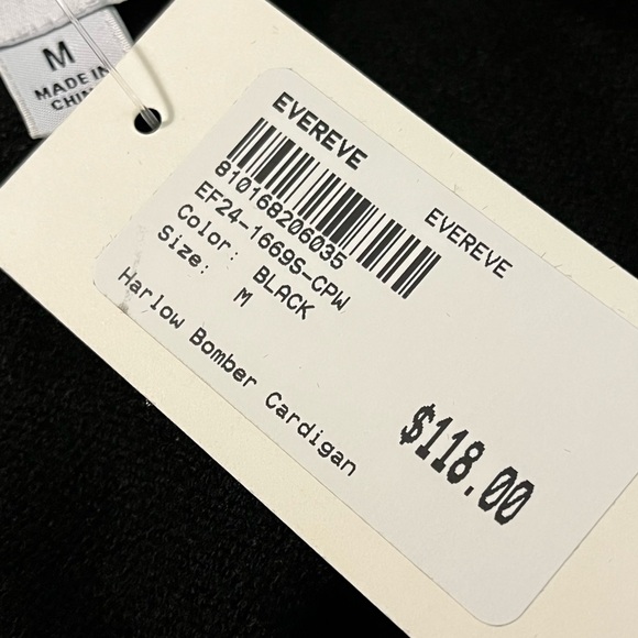 NEW Evereve Harlow Bomber Cardigan Medium Full Zip Faux Leather Panel Black - Picture 9 of 11